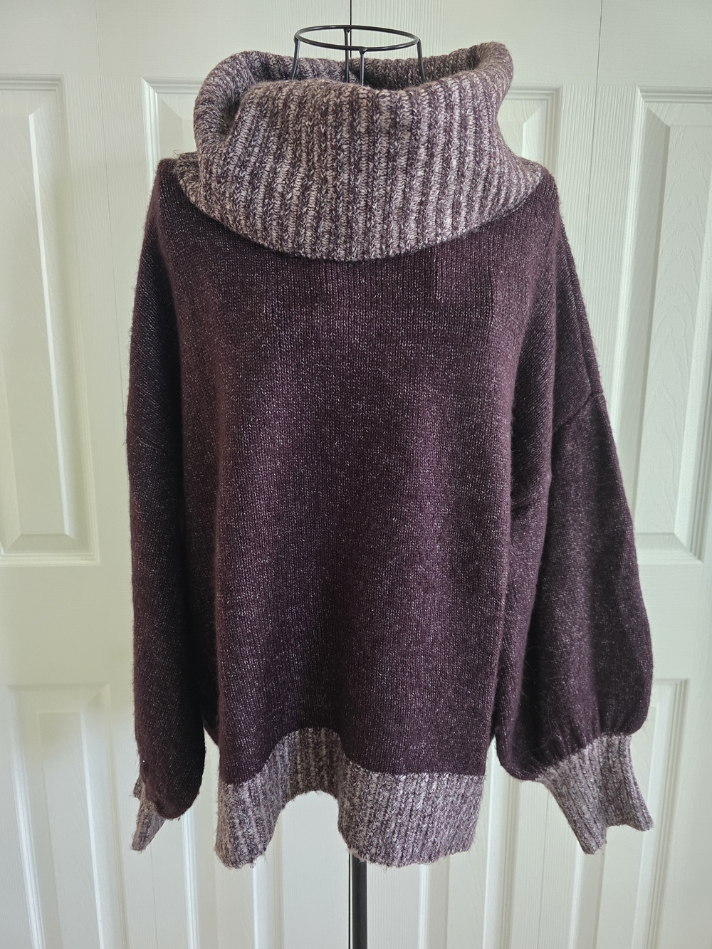 Nine West Plum Two-Tone Cowl Neck Sweater
